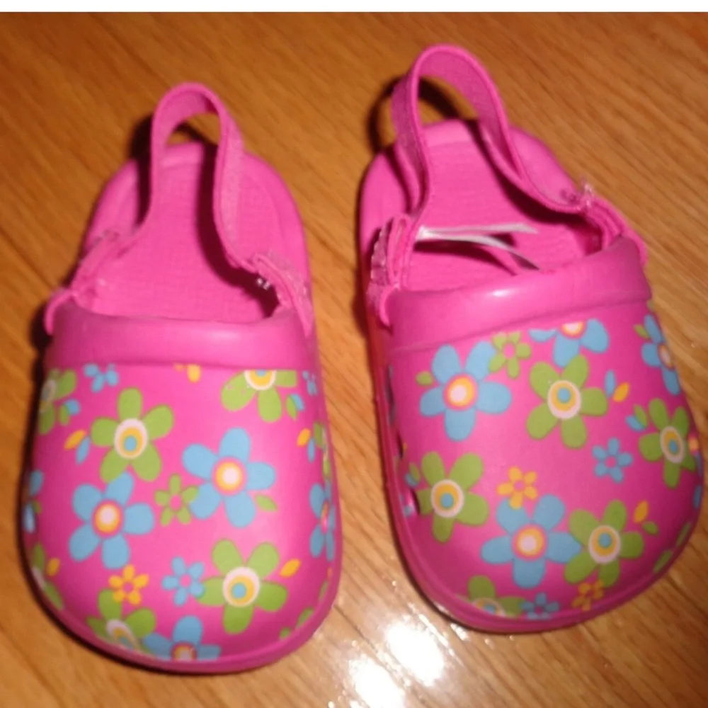 Baby Girl Pink Clogs Sandals Size 3 Flower Shoes Floral Green